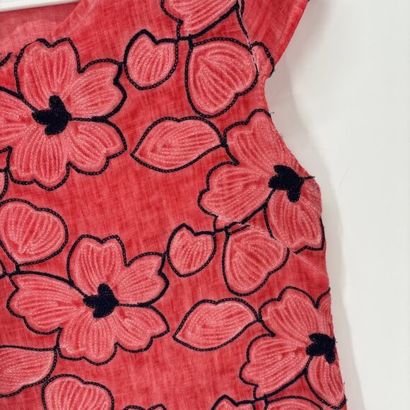 Lungo L'Arno Shift Dress Medium Orange Navy Floral Embroidered Made In Italy - Picture 6 of 6